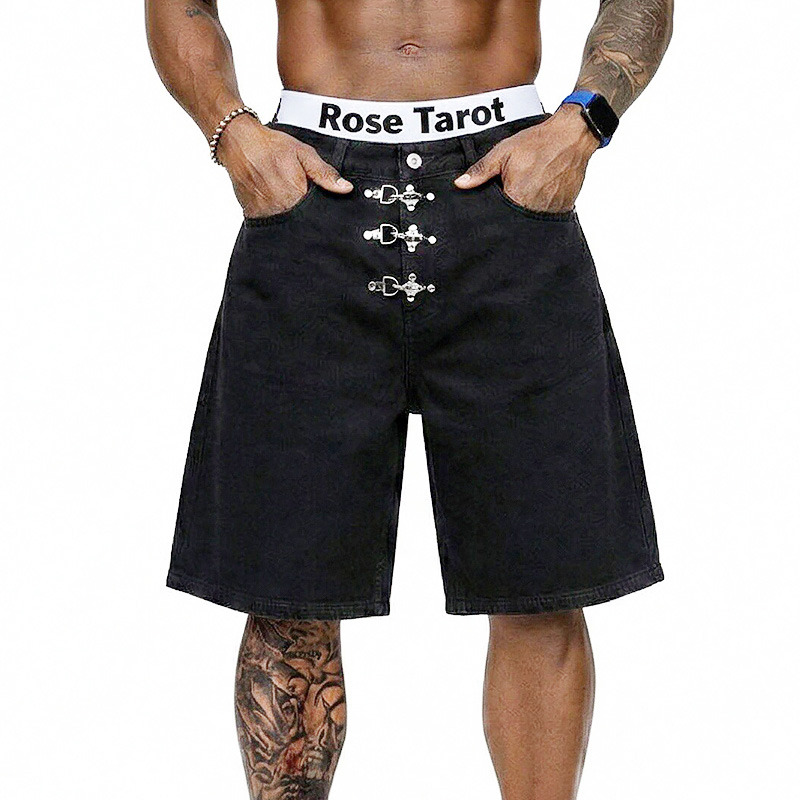 Street Fashion Baggy - Pantalones Cortos de Mezclilla Anchos con
